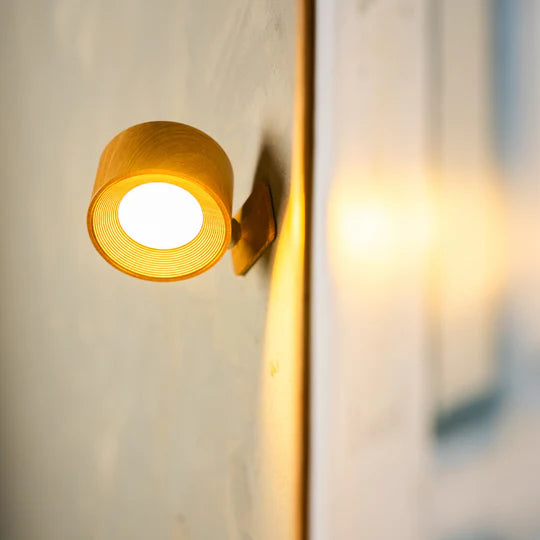 Wooden LED Wall Sconce, 360° Rotatable Dimmable ,Magnetic Touch Control, Rechargeable Battery Operated Magnetic Night Light